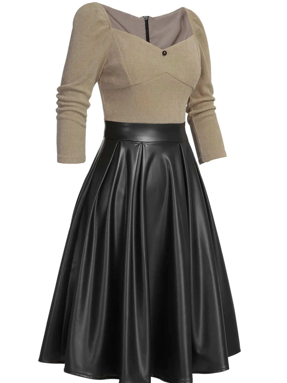 Sale Retro Stage Pink 1950s Knitted Leather Patchwork Dress