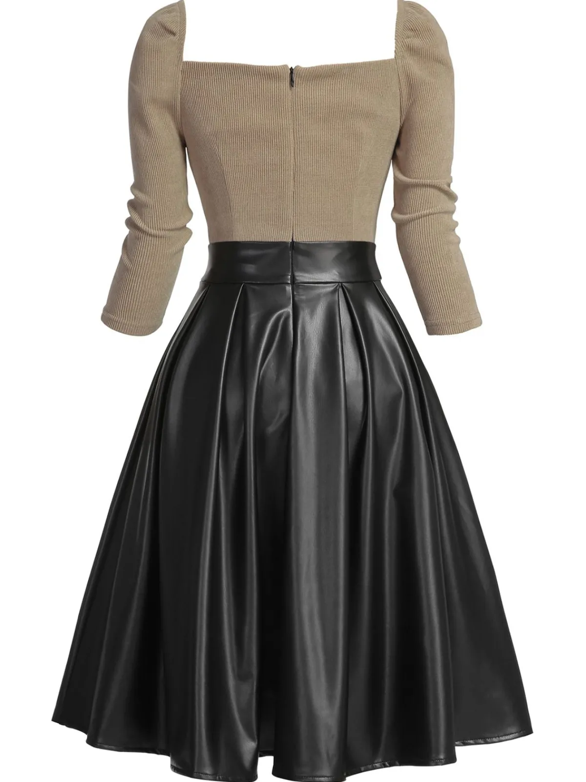 Sale Retro Stage Pink 1950s Knitted Leather Patchwork Dress