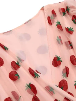 Fashion Retro Stage 1950s Lace Strawberry Swing Dress Pink