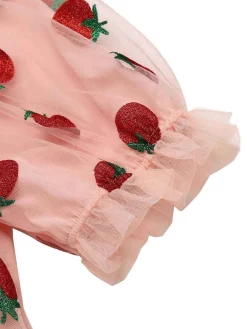 Fashion Retro Stage 1950s Lace Strawberry Swing Dress Pink