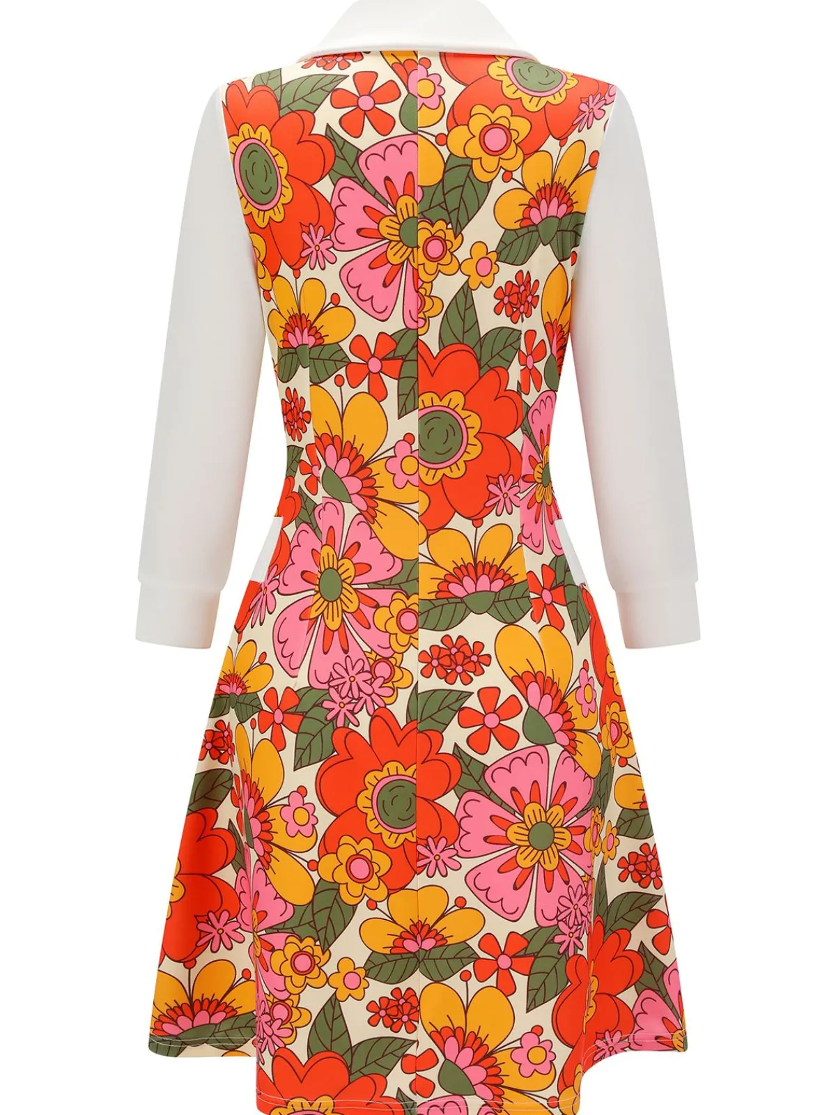 Best Retro Stage Pink 1960s Lapel Flowers Patchwork Dress