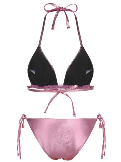 New Retro Stage 1970s Metallic 3D Heart Swimsuit Pink