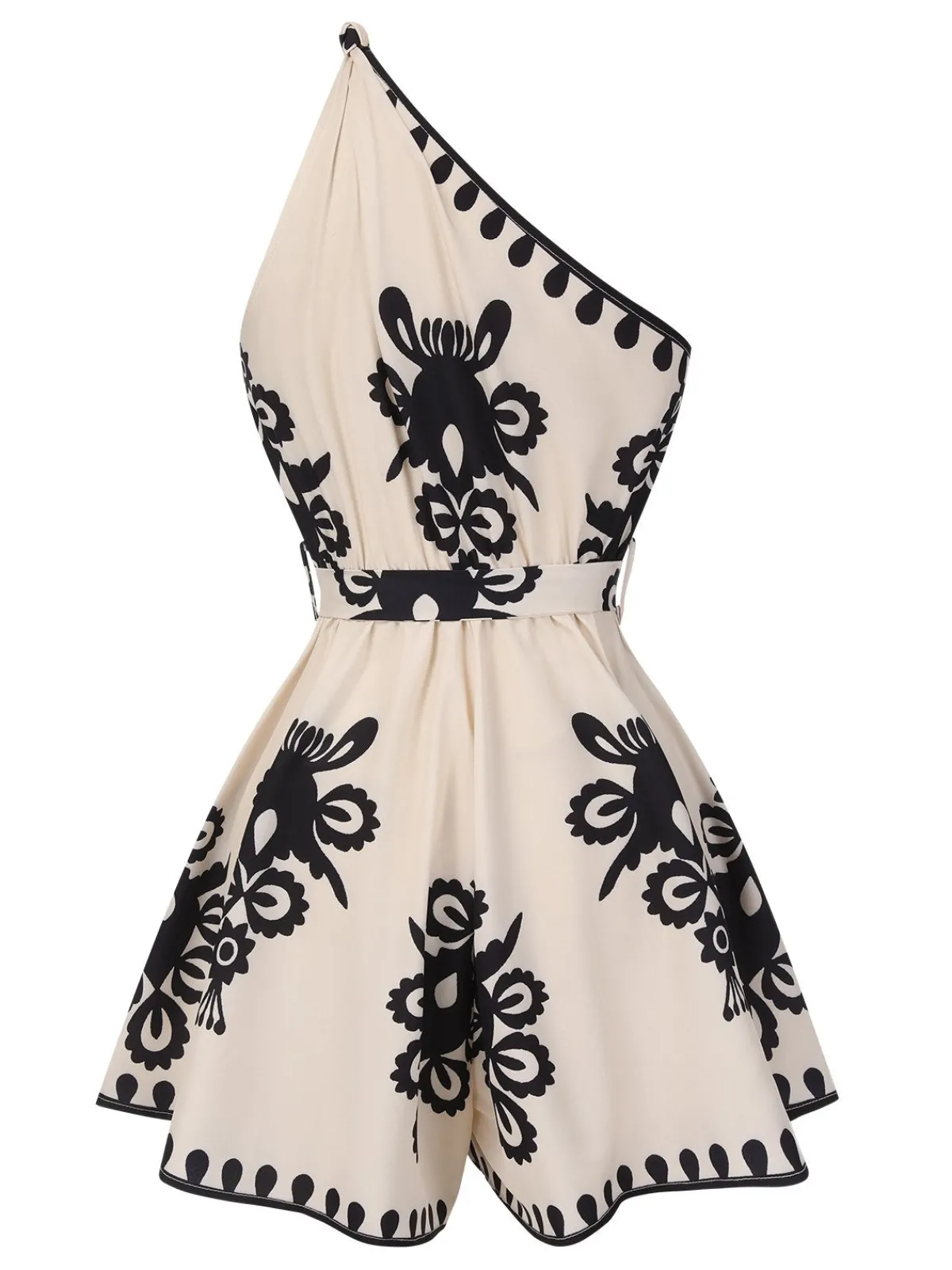 Best Retro Stage Pink 1940s Oblique Neck Tribal Printed Romper