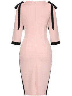 Discount Retro Stage 1960s Patchwork Pencil Dress Pink