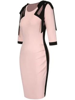 Discount Retro Stage 1960s Patchwork Pencil Dress Pink