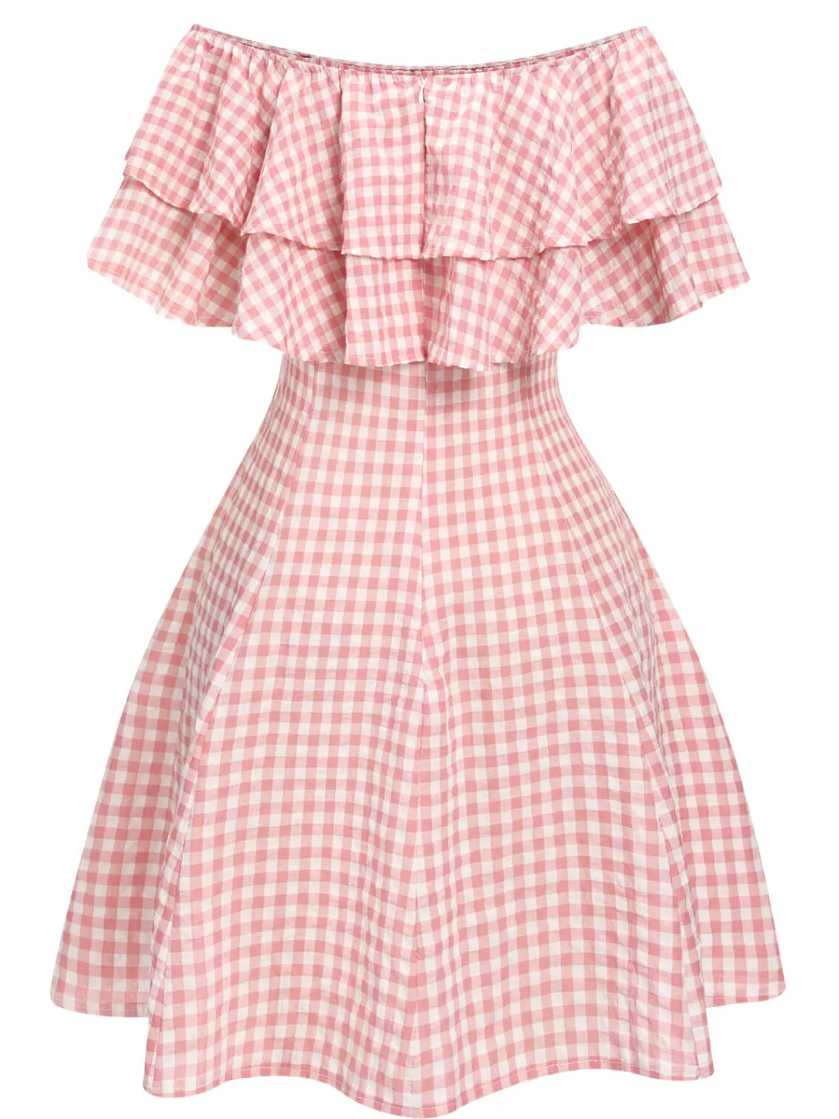 Discount Retro Stage 1950s Plaid Cotton Off-Shoulder Dress Pink