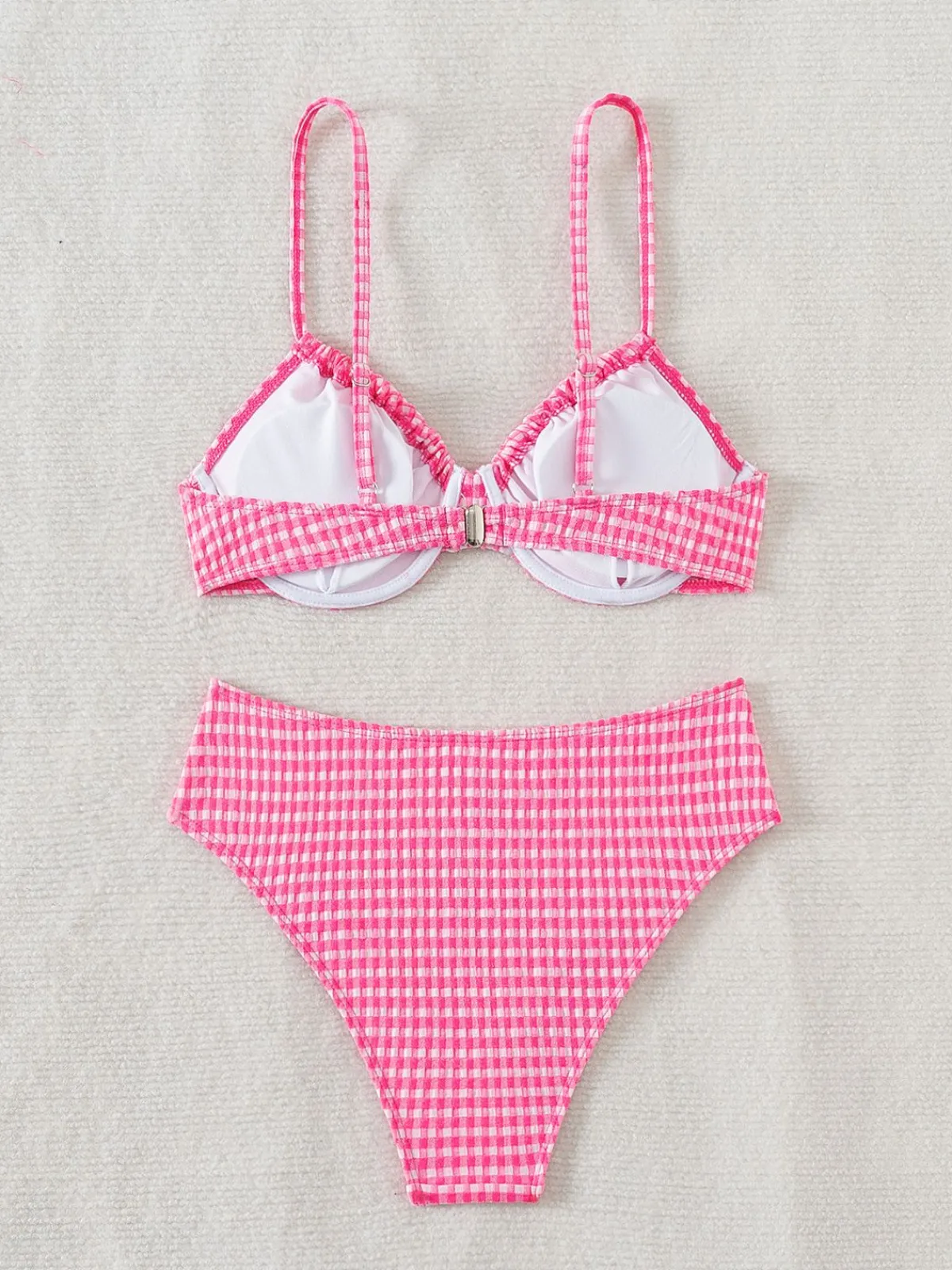 Hot Retro Stage 1950s Plaid Lace-Up Bikini Set Pink