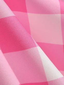 Hot Retro Stage 1950s Plaid Patchwork Spaghetti Straps Dress Pink