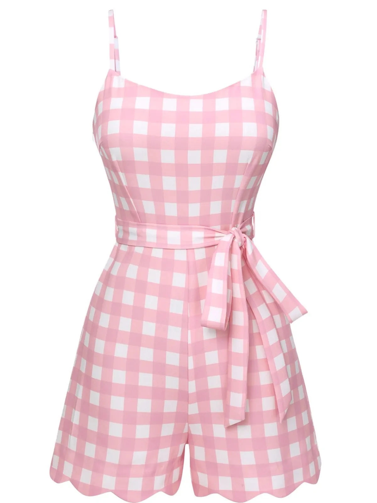 Best Retro Stage 1950s Plaid Spaghetti Strap Romper Pink