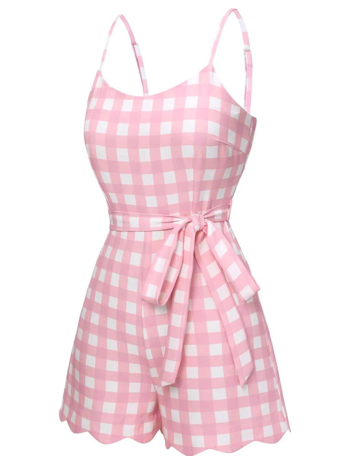Best Retro Stage 1950s Plaid Spaghetti Strap Romper Pink
