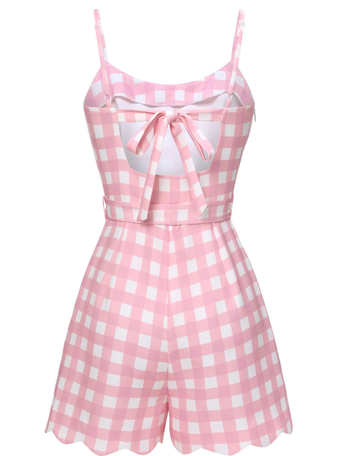 Best Retro Stage 1950s Plaid Spaghetti Strap Romper Pink