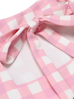 Best Retro Stage 1950s Plaid Spaghetti Strap Romper Pink