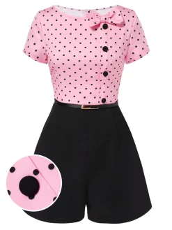 Outlet Retro Stage 1950s Polka Dot Bow Romper Pink