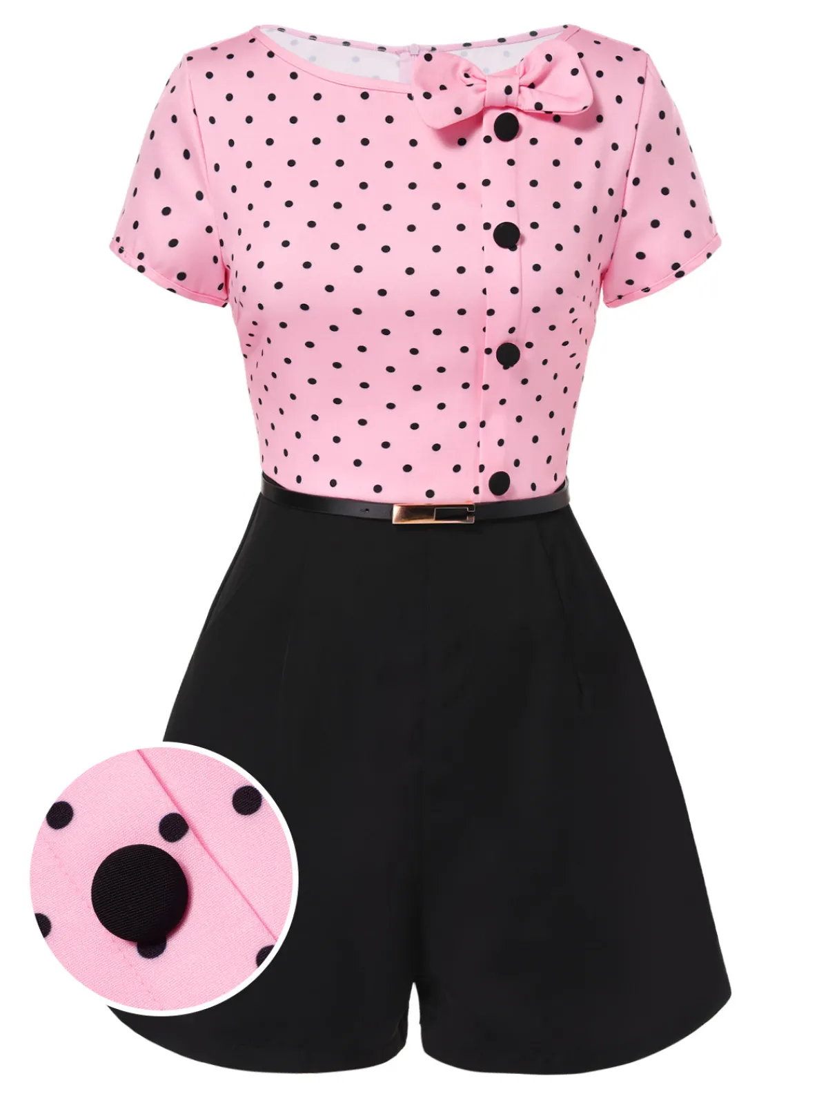 Outlet Retro Stage 1950s Polka Dot Bow Romper Pink