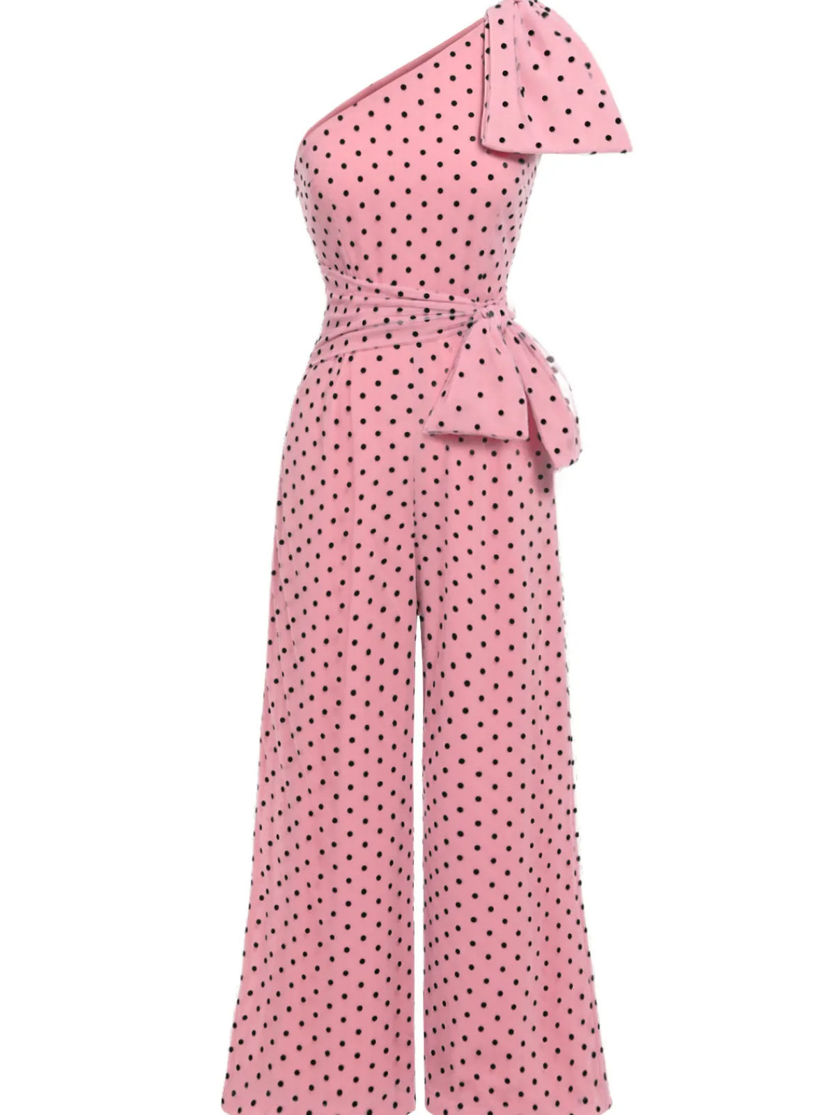 Clearance Retro Stage 1930s Polka Dot One-shoulder Jumpsuit Pink