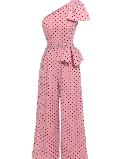 Clearance Retro Stage 1930s Polka Dot One-shoulder Jumpsuit Pink