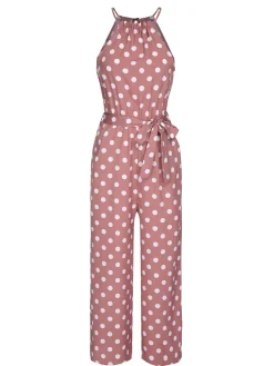 Sale Retro Stage Pink 1930s Polka Dots Drawstring Halter Jumpsuit Coral Pink