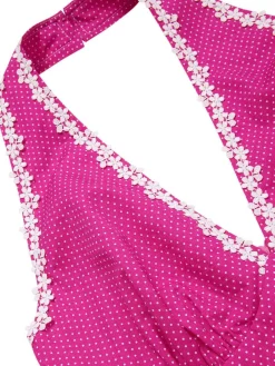 Best Retro Stage 1950s Polka Dots Halter Cotton Dress Pink