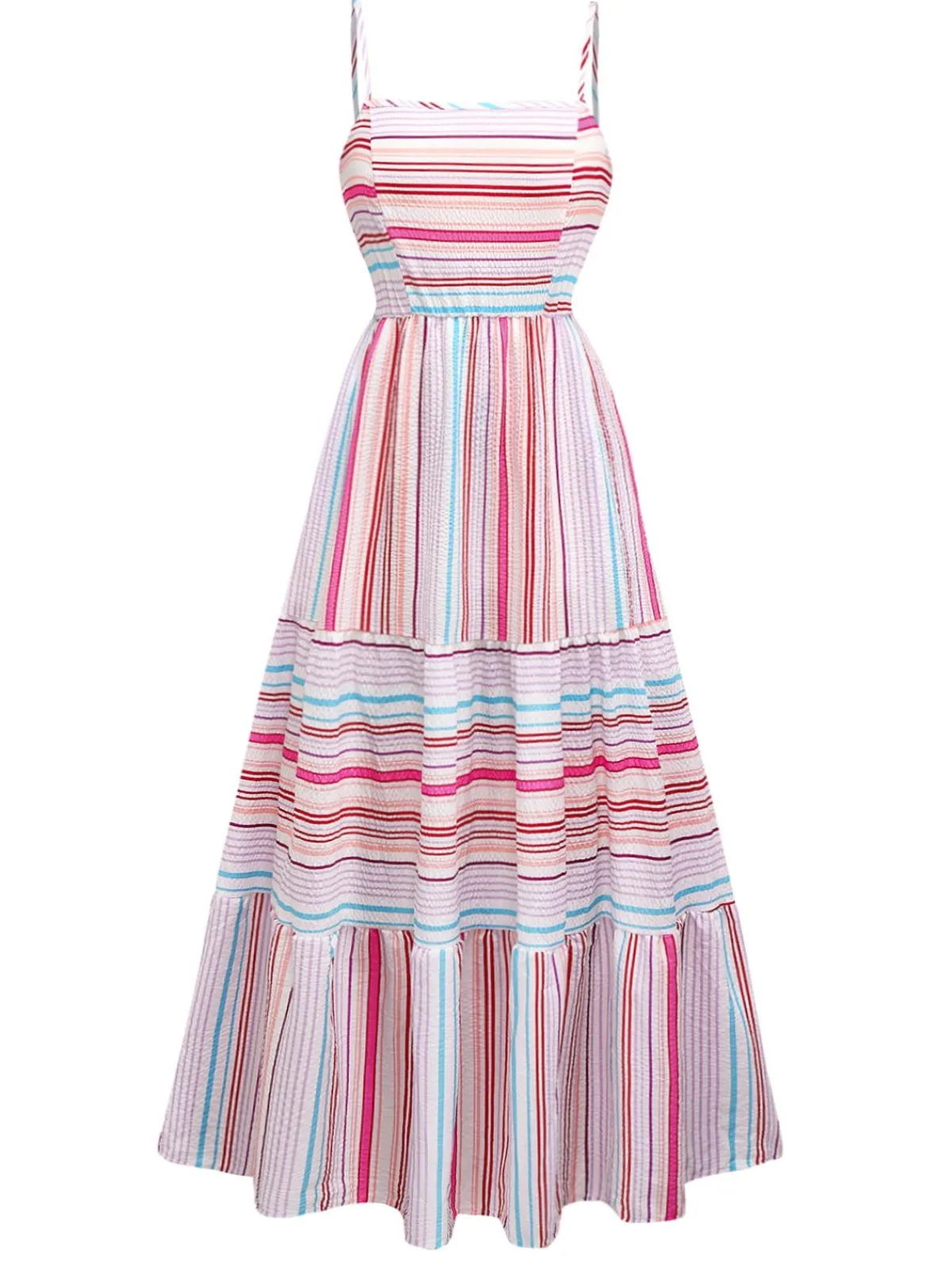 Fashion Retro Stage 1940s Rainbow Striped Tube Dress Pink