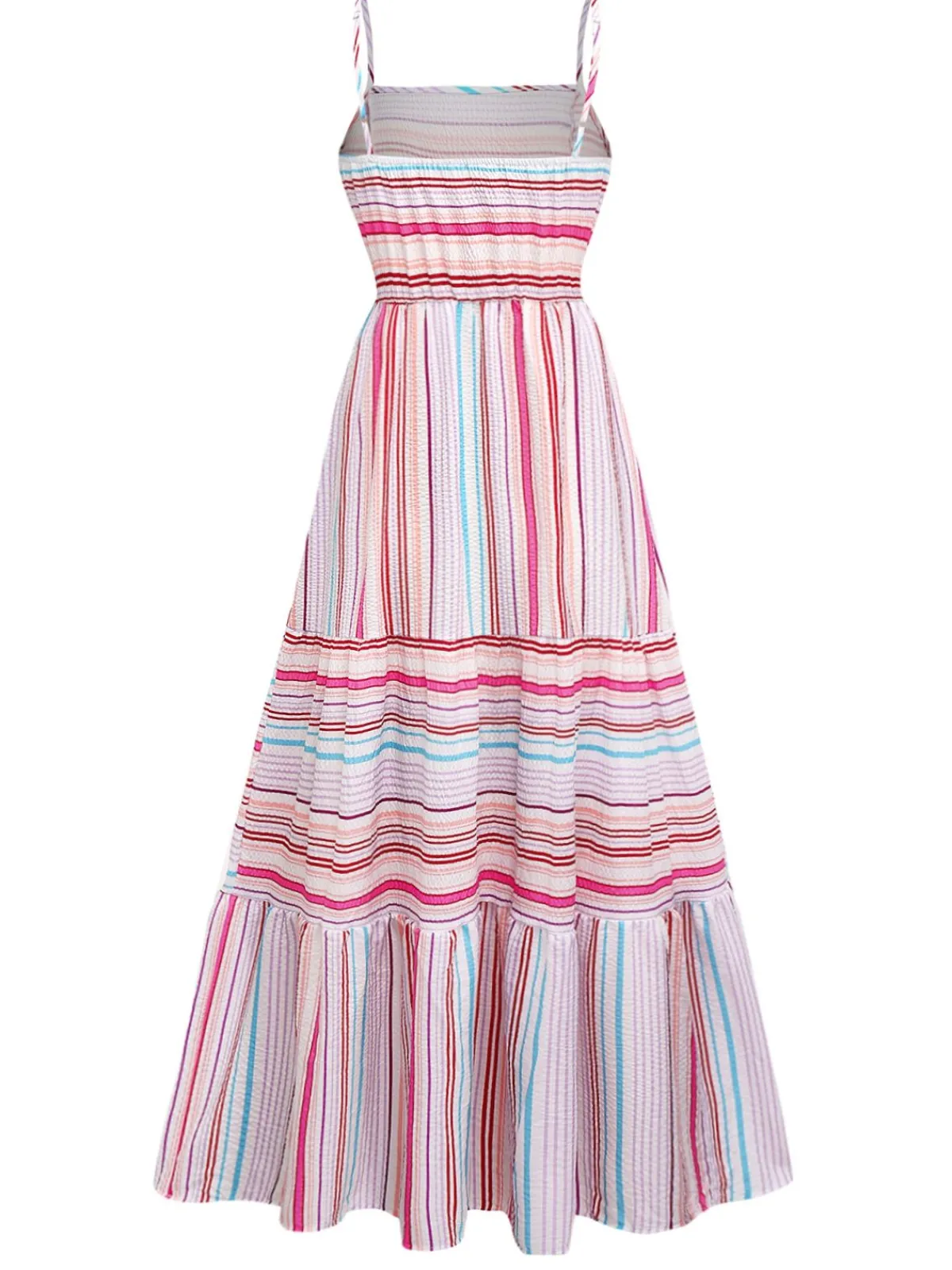 Fashion Retro Stage 1940s Rainbow Striped Tube Dress Pink
