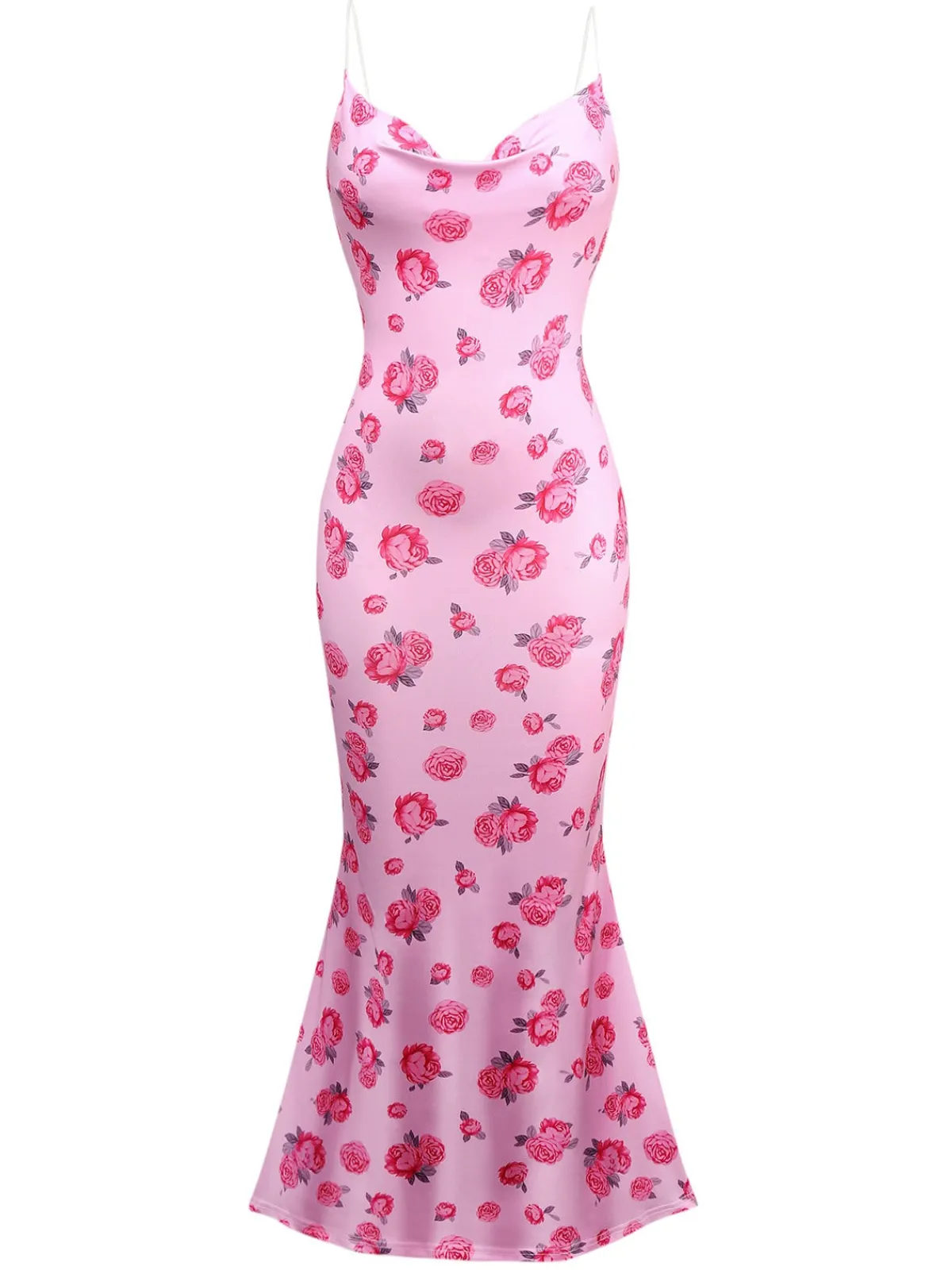 New Retro Stage 1930s Rose Cowl Neck Fishtail Dress Pink