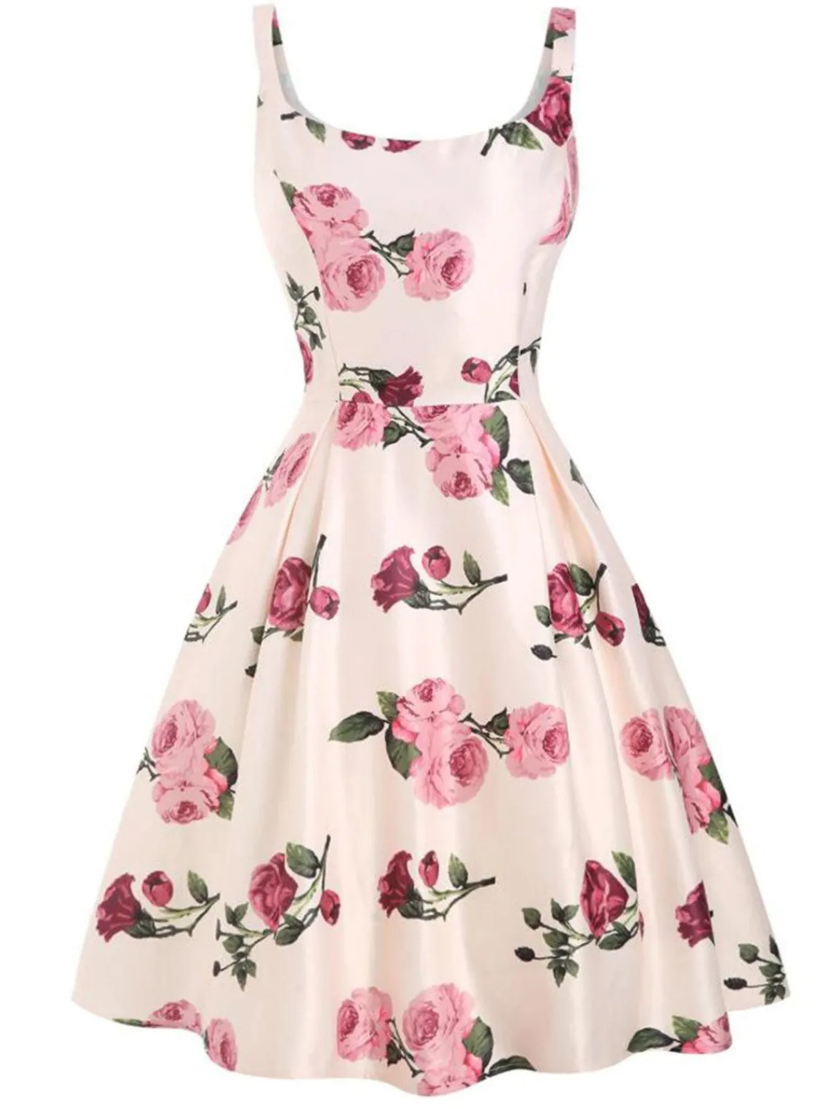 Outlet Retro Stage 1950s Rose Floral Swing Dress Pink