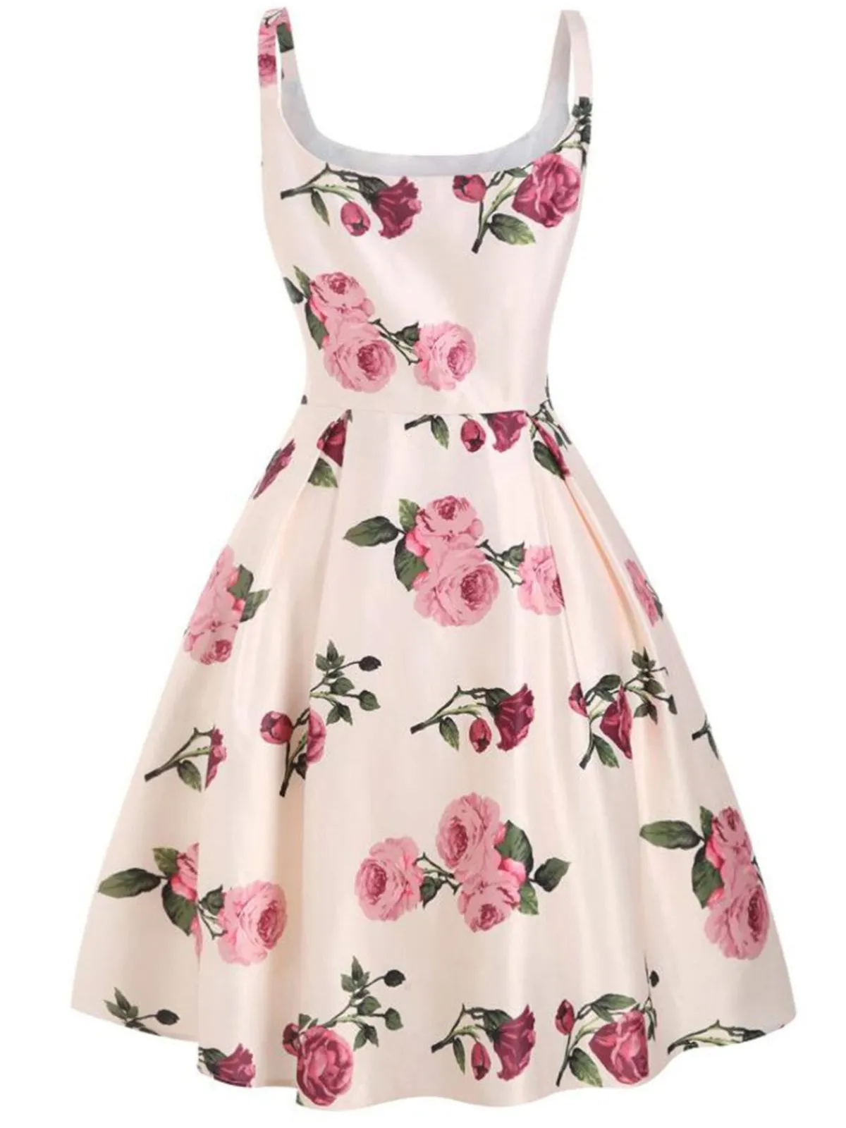 Outlet Retro Stage 1950s Rose Floral Swing Dress Pink