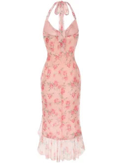 Fashion Retro Stage Pink 1930s Rose Silk Mesh Mermaid Dress Pale Pink