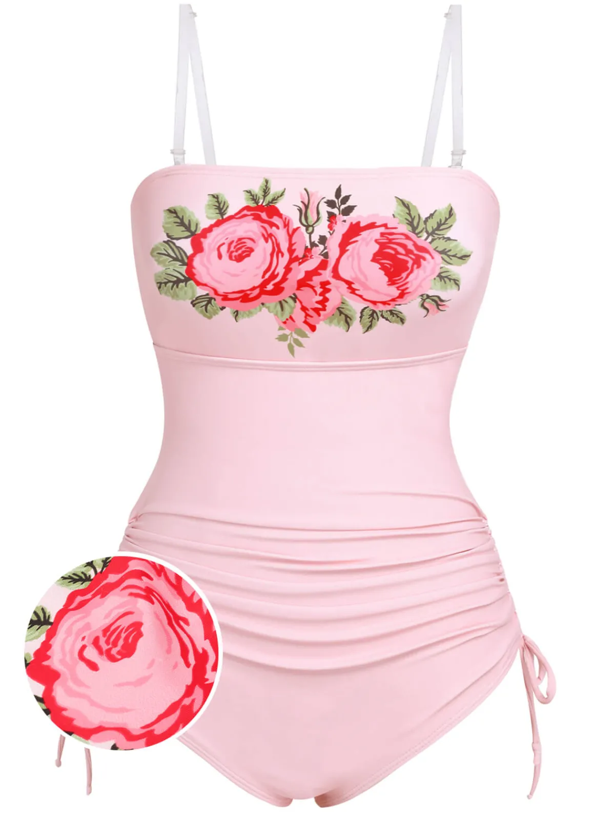 Best Retro Stage 1940s Rose Strap One-piece Swimsuit Pink