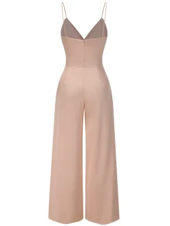 Discount Retro Stage 1930s Satin Spaghetti Straps Jumpsuit Pink