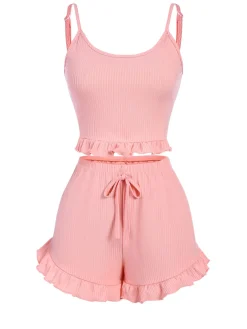Online Retro Stage 1930s Scoop Spaghetti Straps Sleepwear Set Pink