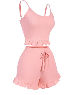 Online Retro Stage 1930s Scoop Spaghetti Straps Sleepwear Set Pink