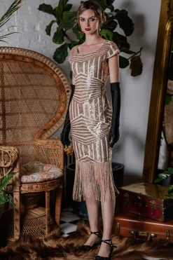 Outlet Retro Stage 1920s Sequin Fringed Dress Pink