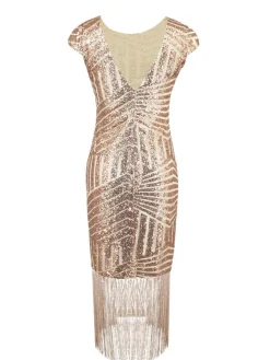 Outlet Retro Stage 1920s Sequin Fringed Dress Pink