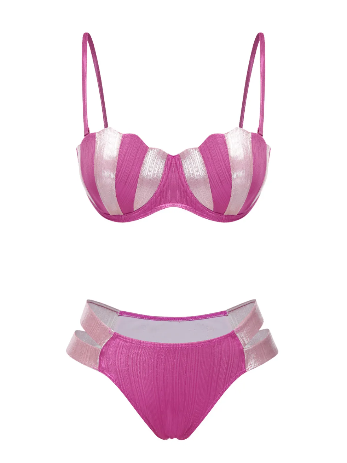 Fashion Retro Stage 1970s Shell Shape Patchwork Swimsuit Pink