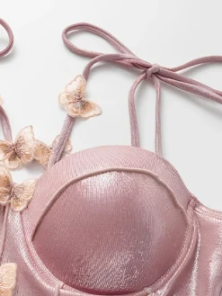 Discount Retro Stage 1950s Shimmery 3D Butterflies One-Piece Swimsuit Pink