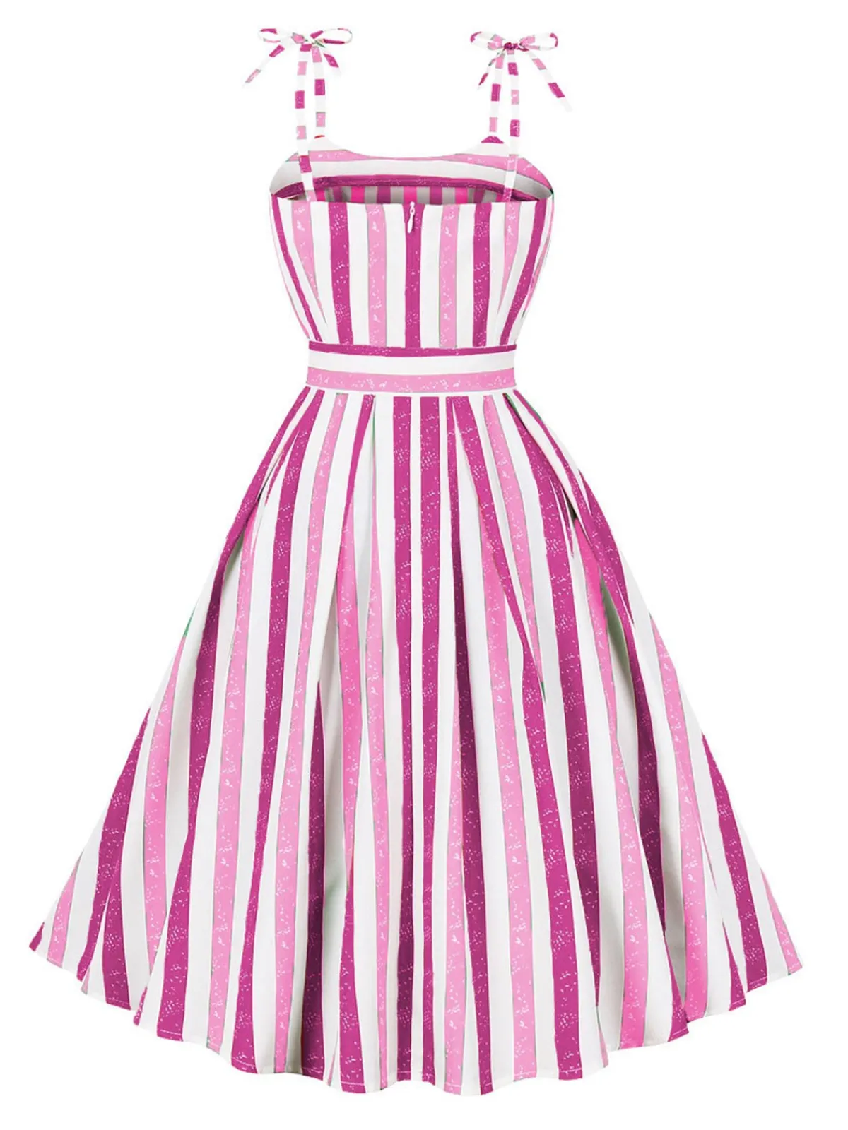 Best Retro Stage Pink 1950s Shoulder Tie Belted Stripes Dress