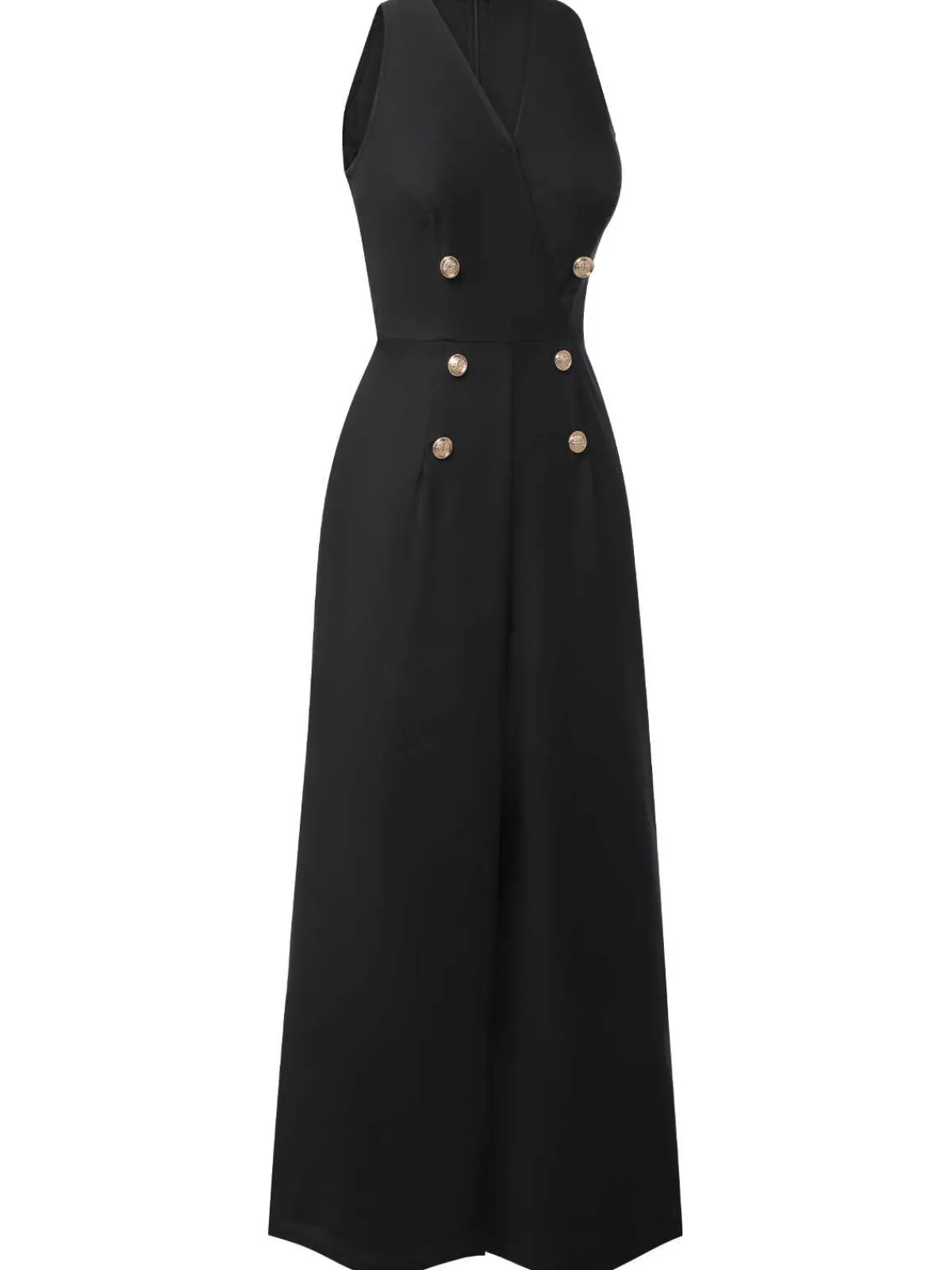 Outlet Retro Stage Pink 1950s Sleeveless Buttoned Solid Jumpsuit