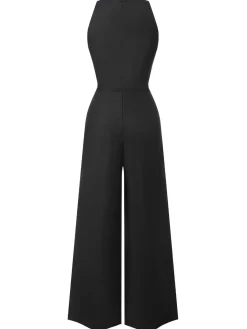 Outlet Retro Stage Pink 1950s Sleeveless Buttoned Solid Jumpsuit
