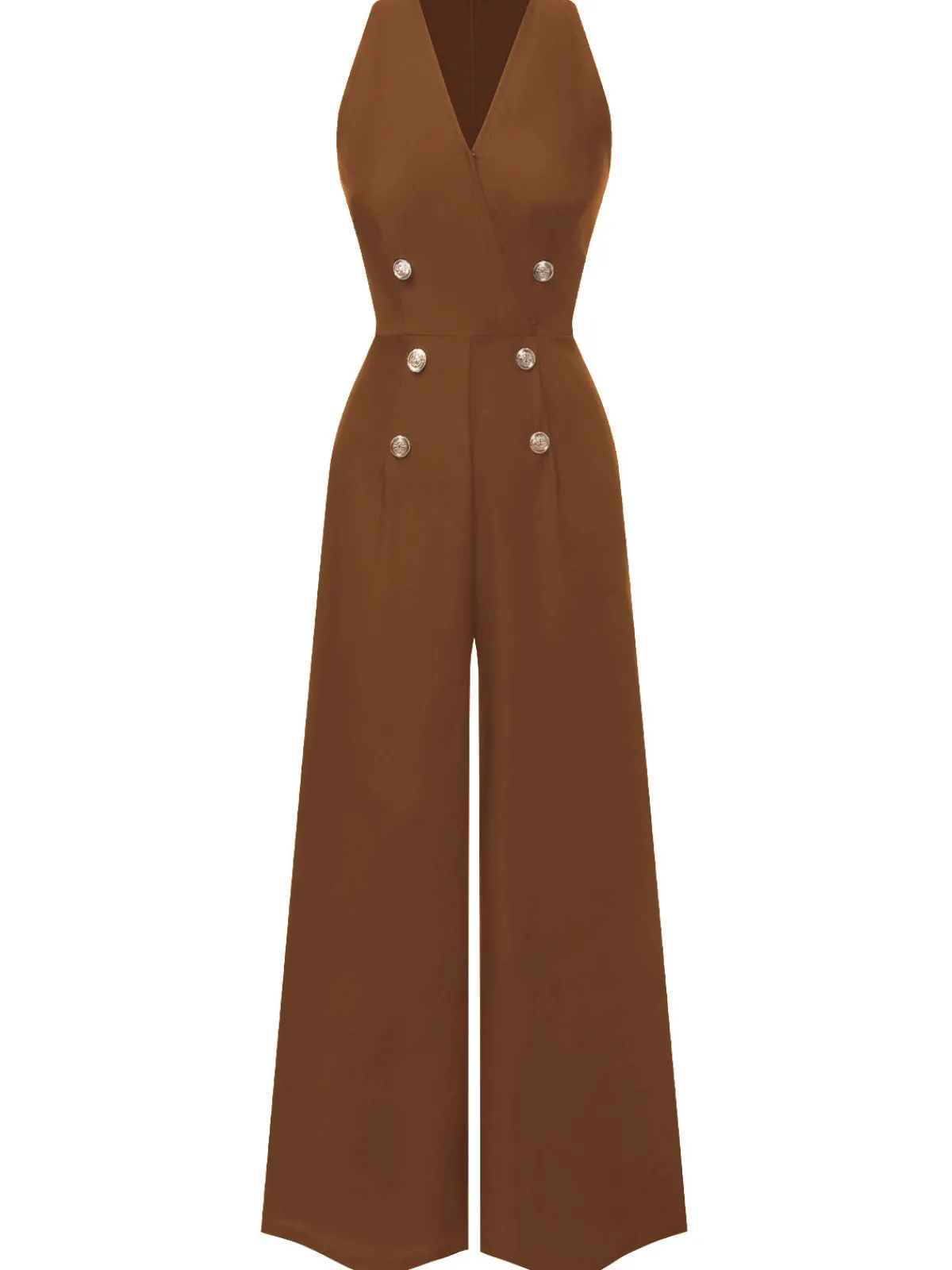 Outlet Retro Stage Pink 1950s Sleeveless Buttoned Solid Jumpsuit