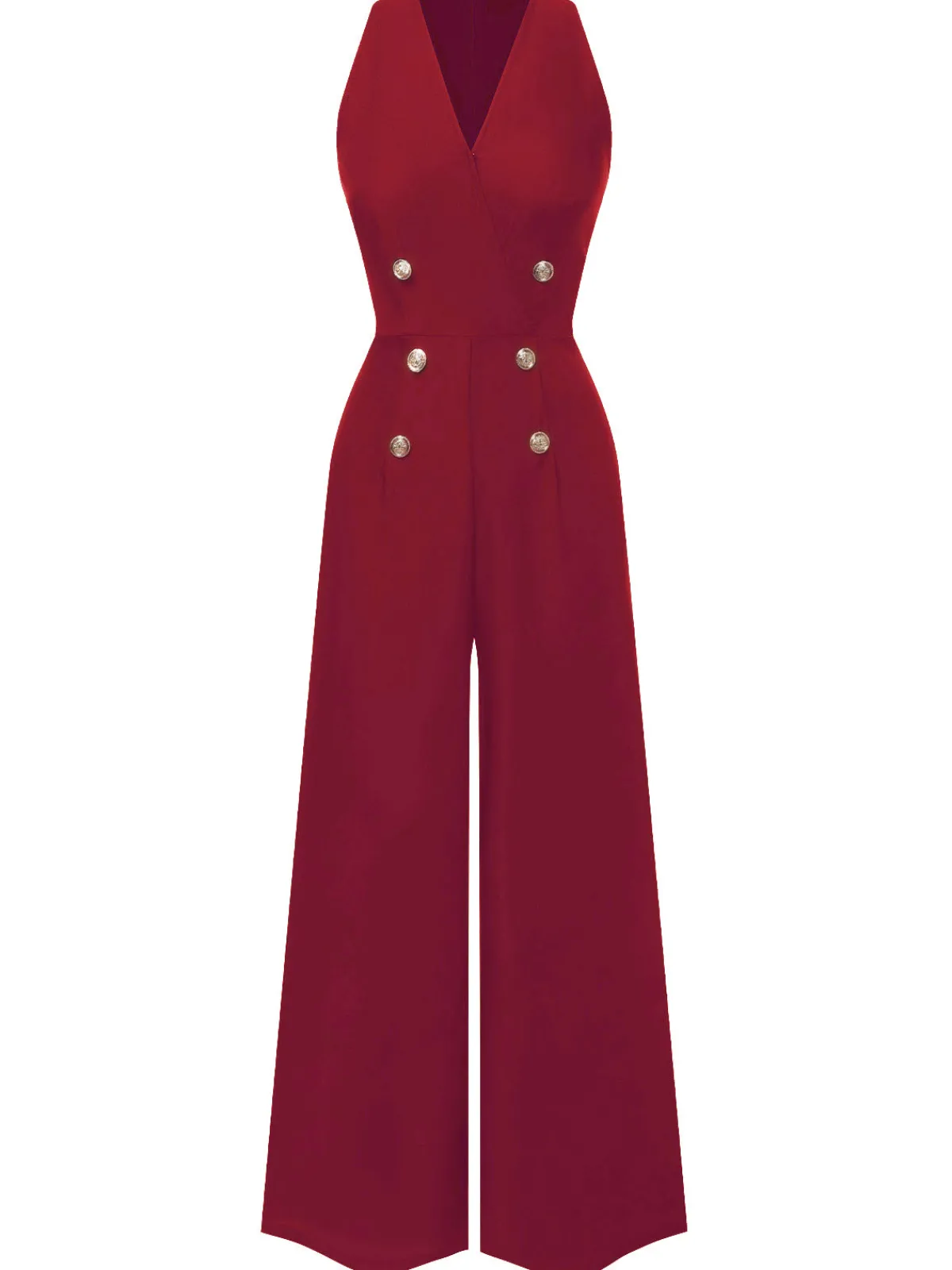 Outlet Retro Stage Pink 1950s Sleeveless Buttoned Solid Jumpsuit