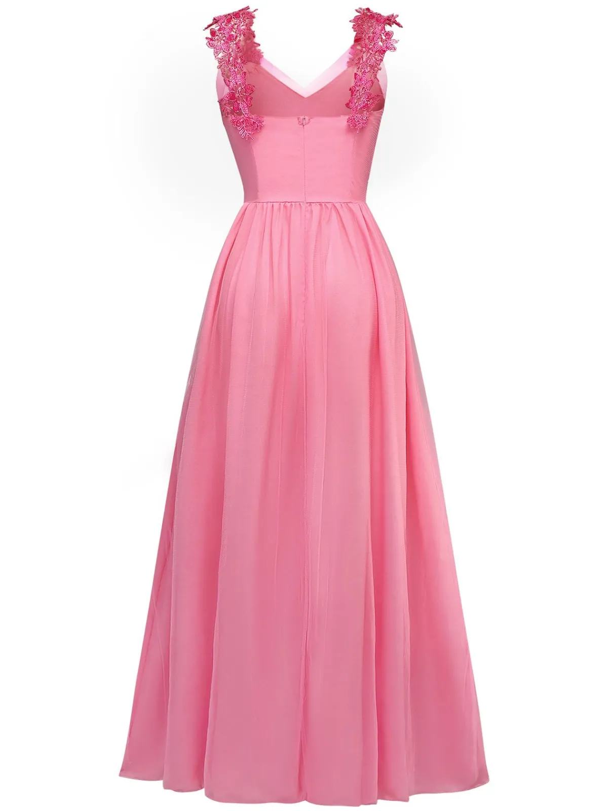 Fashion Retro Stage 1930s Solid Embroidery Chiffon Maxi Dress Pink