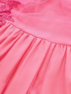 Fashion Retro Stage 1930s Solid Embroidery Chiffon Maxi Dress Pink