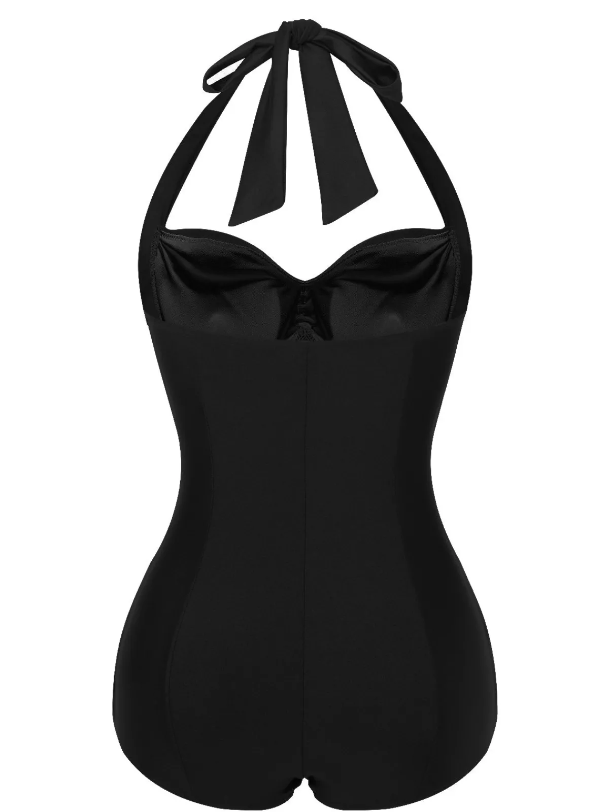Hot Retro Stage Pink 1950s Solid Gathered Halter Swimsuit