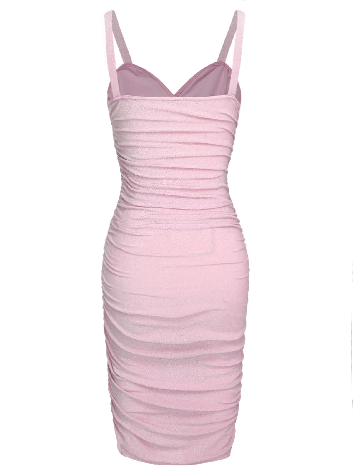 Online Retro Stage Pink 1960s Solid Glitter Pleated Strap Dress Pale Pink