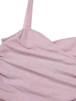 Online Retro Stage Pink 1960s Solid Glitter Pleated Strap Dress Pale Pink