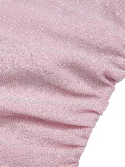 Online Retro Stage Pink 1960s Solid Glitter Pleated Strap Dress Pale Pink