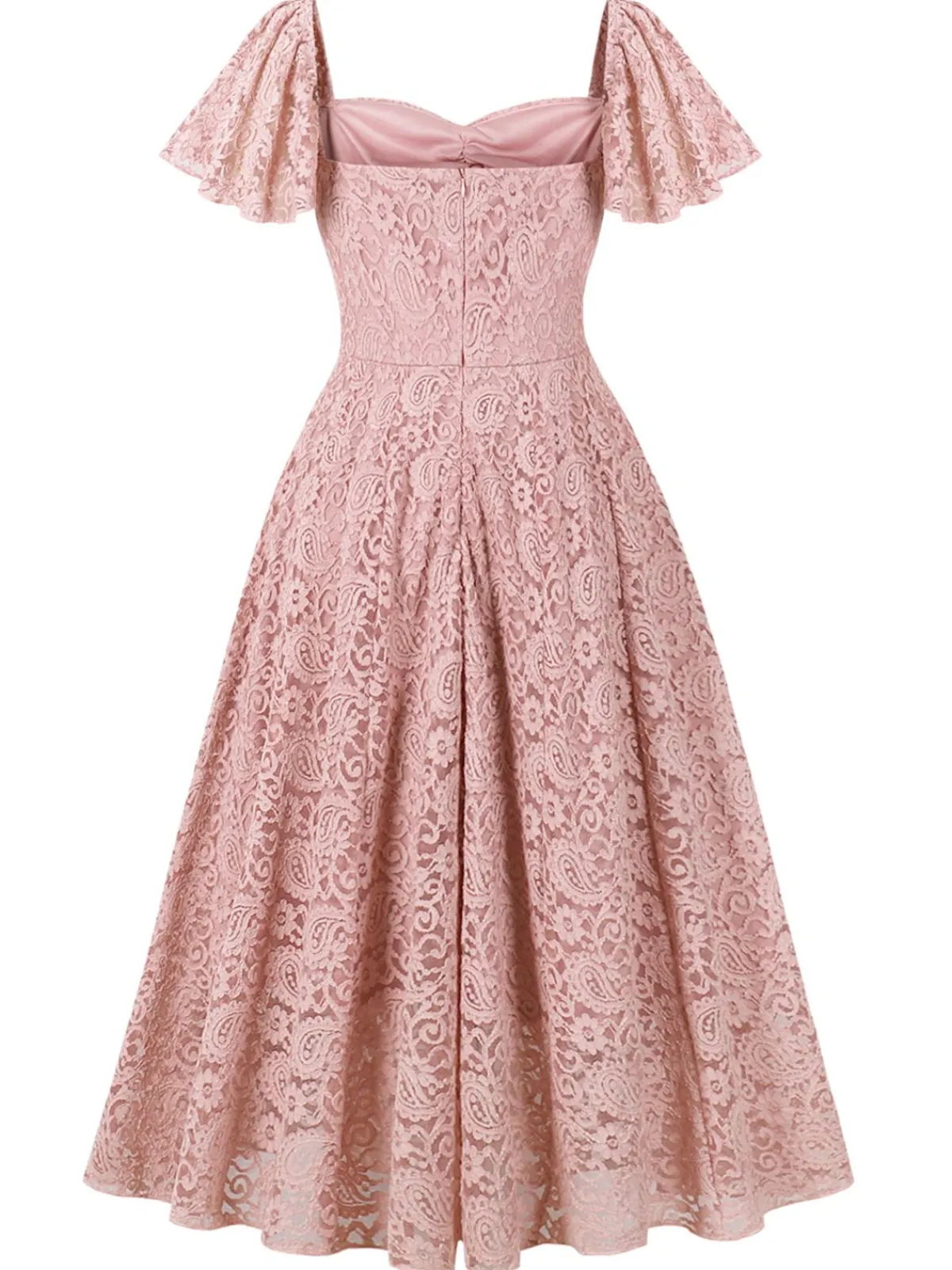 Discount Retro Stage 1950s Solid Lace Heart Collar Dress Pink