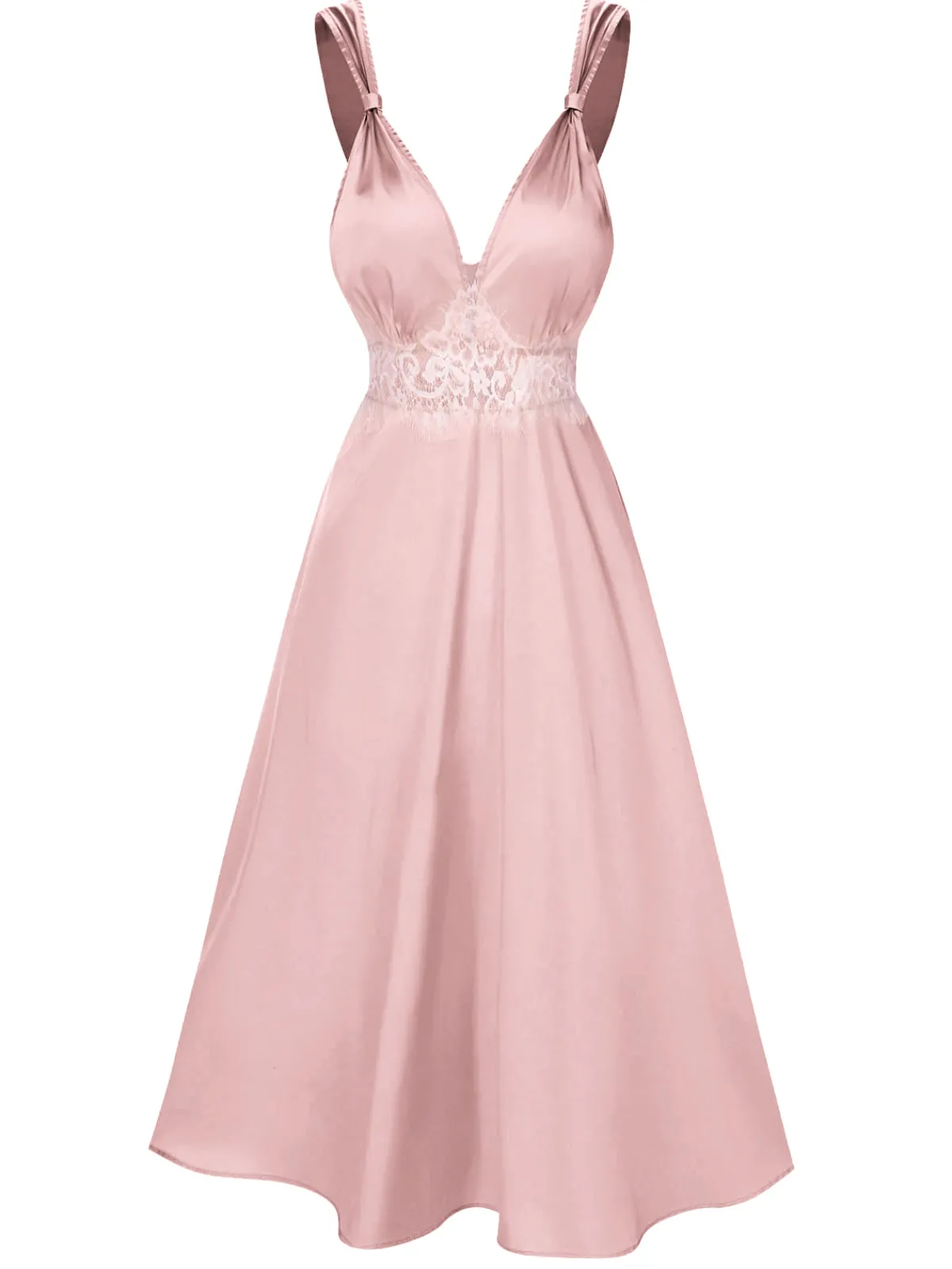 Clearance Retro Stage Pink 1930s Solid Lace Satin Nightgown