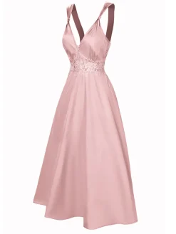 Clearance Retro Stage Pink 1930s Solid Lace Satin Nightgown
